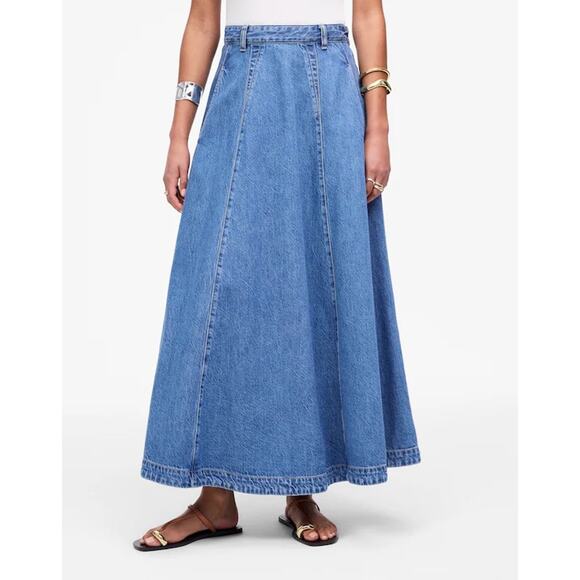 NWT Madewell Midi Skirt in Robertson Wash: Airy Denim Edition Size 28 - Picture 1 of 10